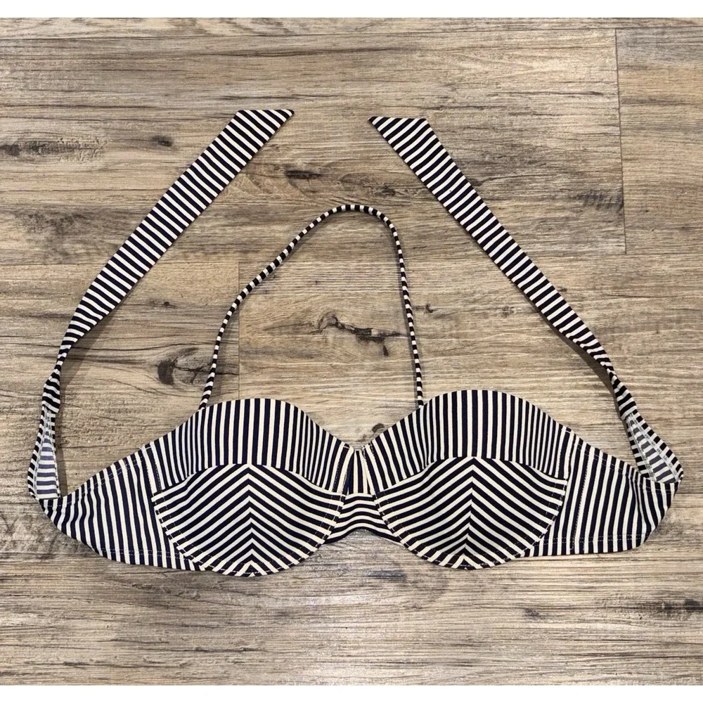 Tory Burch Wms Swim Bikini Top M Blue White‎ Nautical Stripe Tie back Removeable